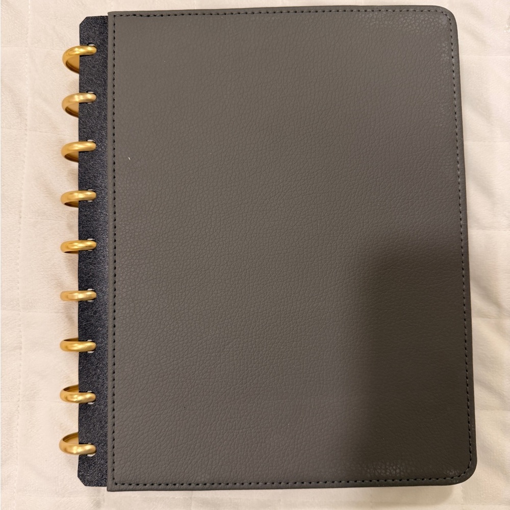 Gray Leather  Inkwell Planner with Gold Rings